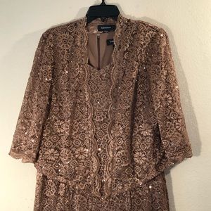 R & M Richards Sequins & Lace Dark Mocha Formal Gown & Jacket